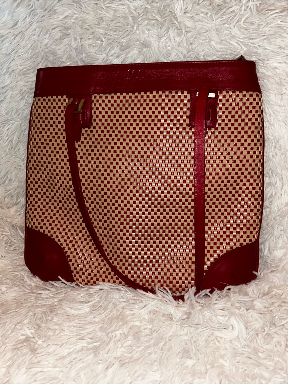 Red and Beige Woven Tote Bag - Unbranded
